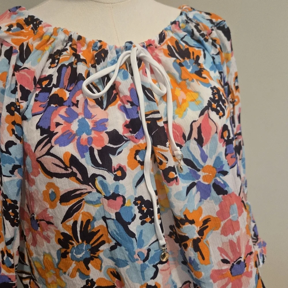 Anne Cole V-neck Front Tie Floral Swim Cover-up In Size XS